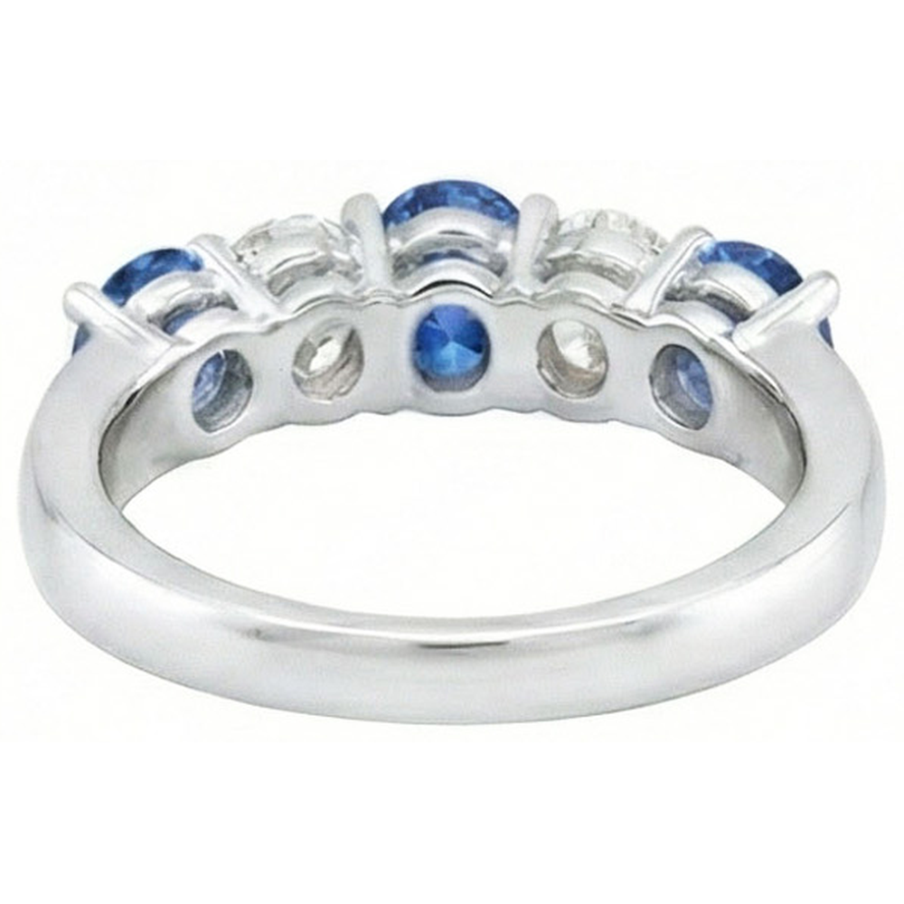 1.50 Ct Five Stone Ceylon Sapphire Natural Earth Mined Diamond Wedding Ring White Gold