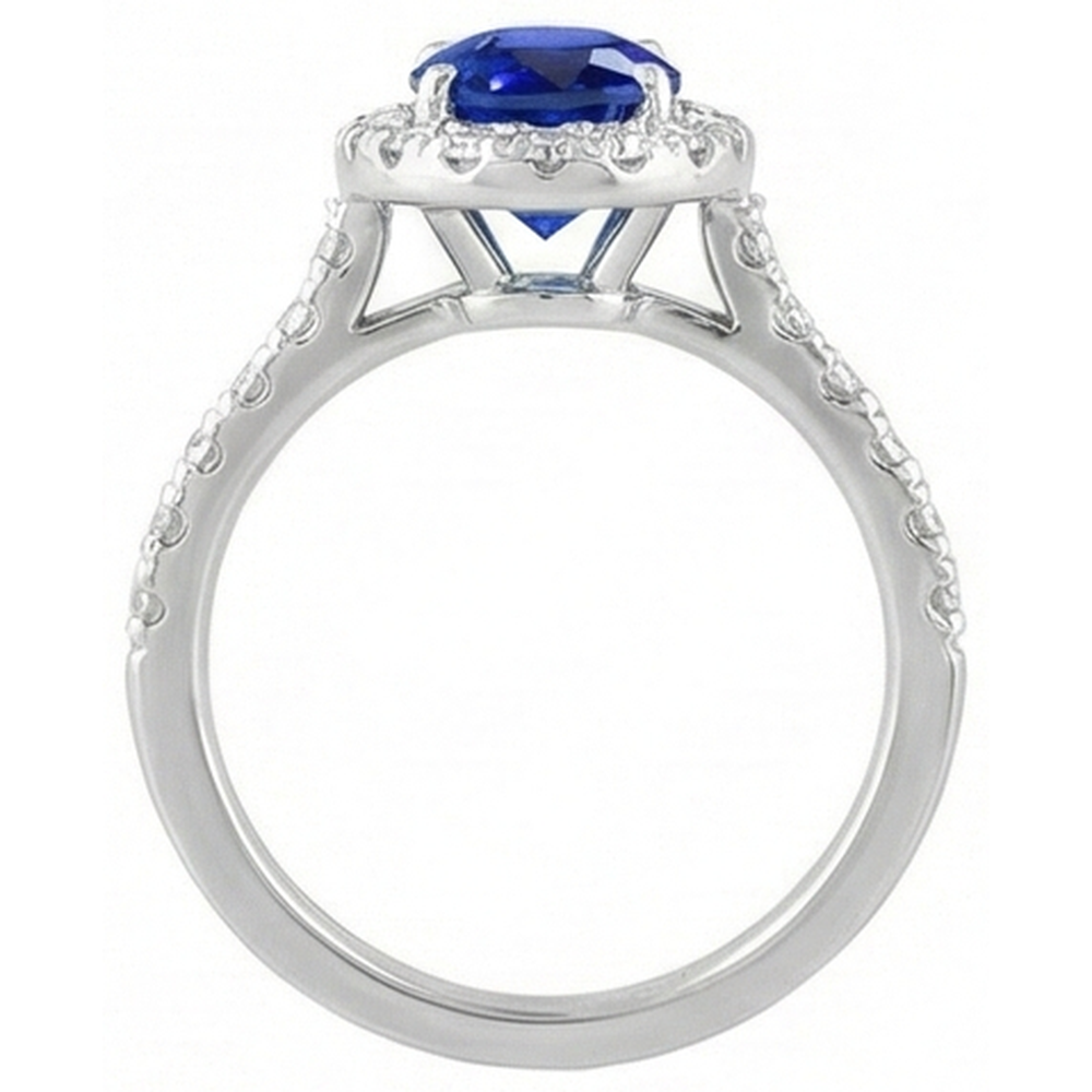 1.50 Ct Oval Cut Ceylon Sapphire Natural Earth Mined Diamond Ring 14K White Gold