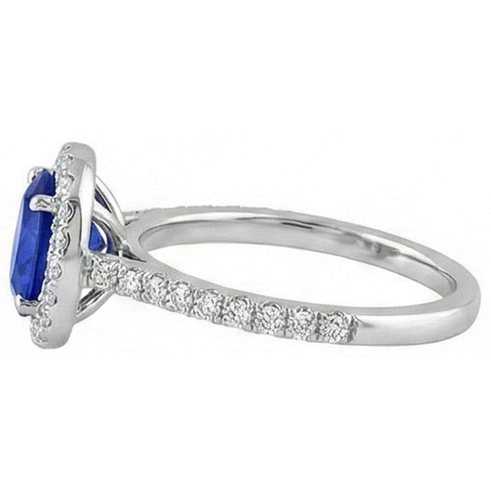 1.50 Ct Oval Cut Ceylon Sapphire Natural Earth Mined Diamond Ring 14K White Gold