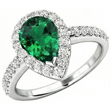 1.50 Ct Pear Cut Green Emerald And Natural Earth Mined Diamond Ring