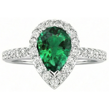 1.50 Ct Pear Cut Green Emerald And Natural Earth Mined Diamond Ring