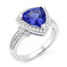 1.50 Ct Trillion Ceylon Sapphire And Round Natural Earth Mined DIAMOND ( NOT LAB GROWN )s Ring White Gold