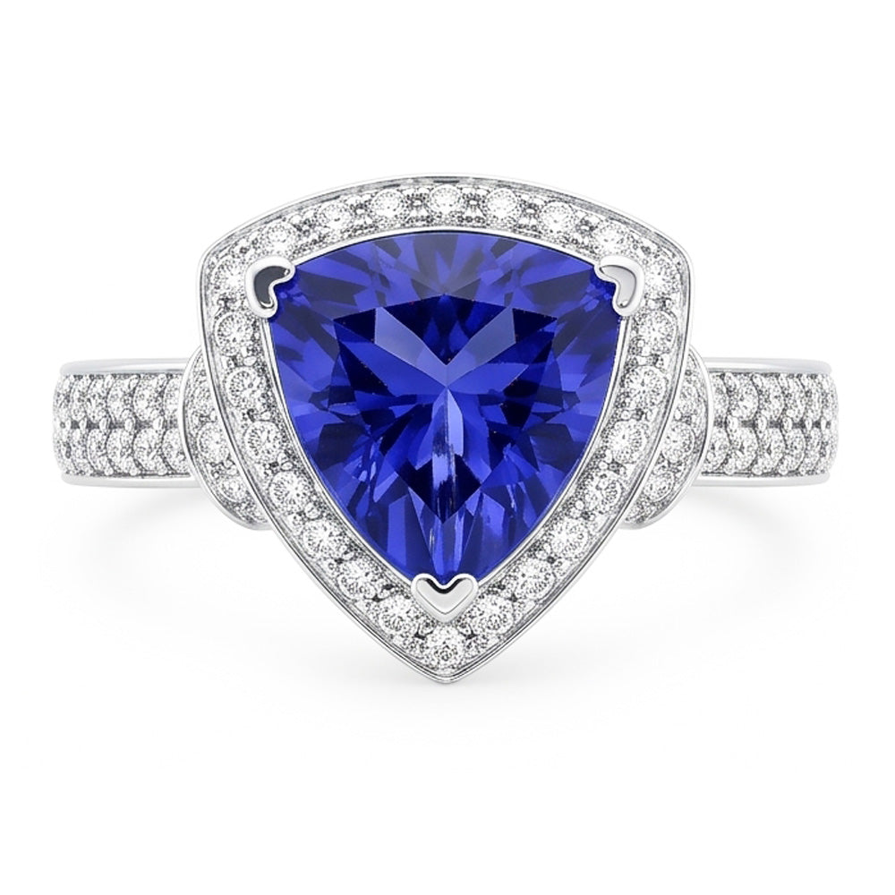 1.50 Ct Trillion Ceylon Sapphire And Round Natural Earth Mined DIAMOND ( NOT LAB GROWN )s Ring White Gold
