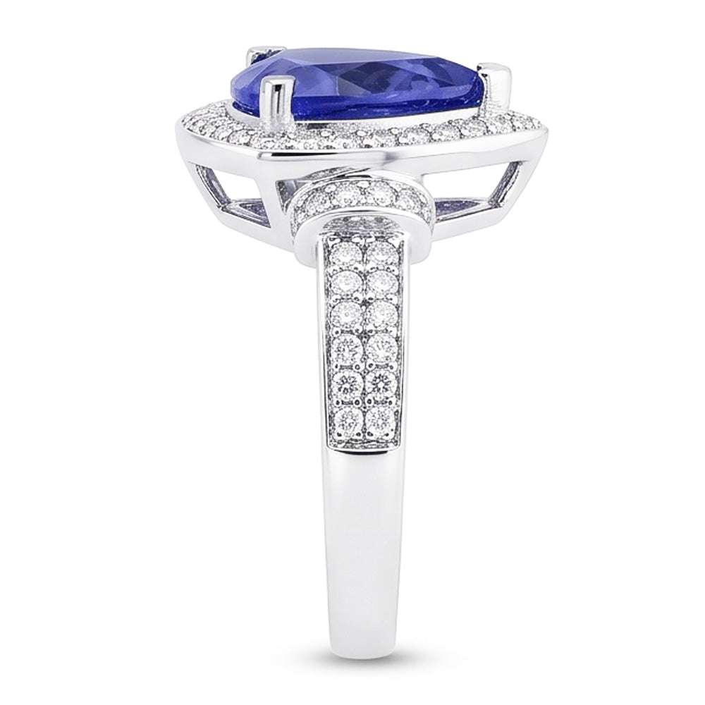 1.50 Ct Trillion Ceylon Sapphire And Round Natural Earth Mined DIAMOND ( NOT LAB GROWN )s Ring White Gold