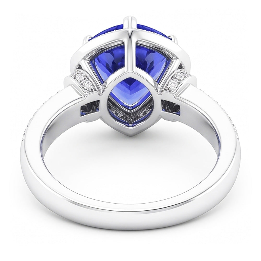 1.50 Ct Trillion Ceylon Sapphire And Round Natural Earth Mined DIAMOND ( NOT LAB GROWN )s Ring White Gold