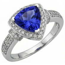 1.50 Ct Trillion Ceylon Sapphire And Round Natural Earth Mined DIAMOND ( NOT LAB GROWN )s Ring White Gold