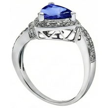 1.50 Ct Trillion Ceylon Sapphire And Round Natural Earth Mined DIAMOND ( NOT LAB GROWN )s Ring White Gold