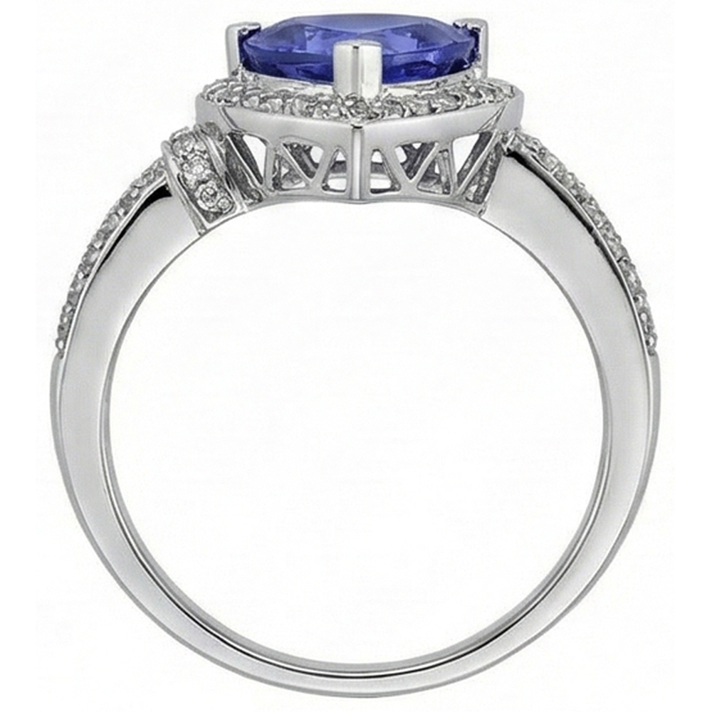 1.50 Ct Trillion Ceylon Sapphire And Round Natural Earth Mined DIAMOND ( NOT LAB GROWN )s Ring White Gold
