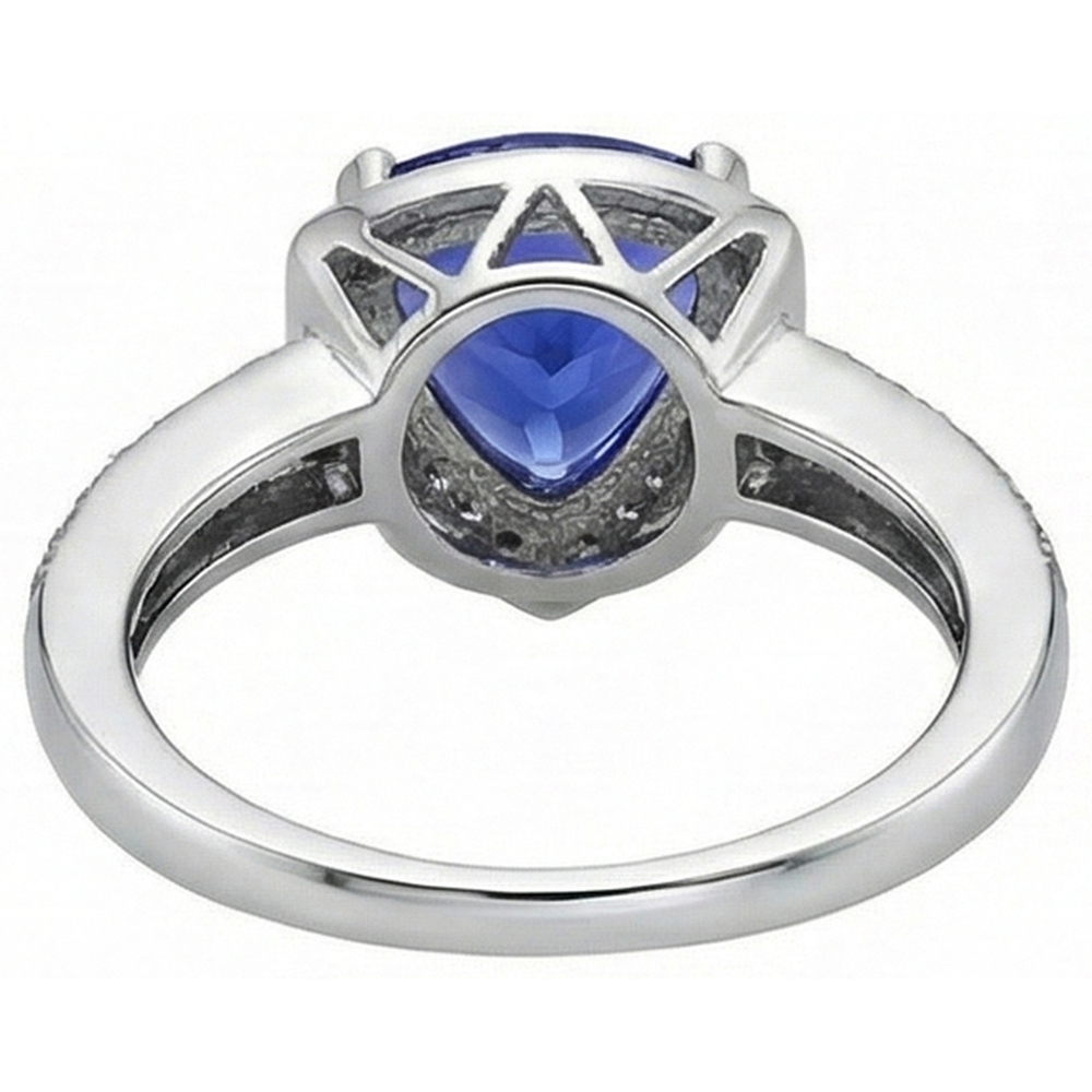 1.50 Ct Trillion Ceylon Sapphire And Round Natural Earth Mined DIAMOND ( NOT LAB GROWN )s Ring White Gold