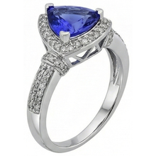1.50 Ct Trillion Ceylon Sapphire And Round Natural Earth Mined DIAMOND ( NOT LAB GROWN )s Ring White Gold
