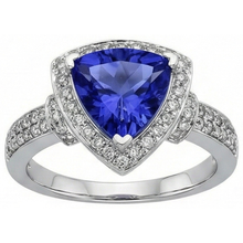 1.50 Ct Trillion Ceylon Sapphire And Round Natural Earth Mined DIAMOND ( NOT LAB GROWN )s Ring White Gold