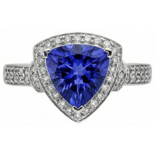 1.50 Ct Trillion Ceylon Sapphire And Round Natural Earth Mined DIAMOND ( NOT LAB GROWN )s Ring White Gold