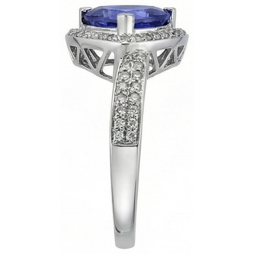 1.50 Ct Trillion Ceylon Sapphire And Round Natural Earth Mined DIAMOND ( NOT LAB GROWN )s Ring White Gold