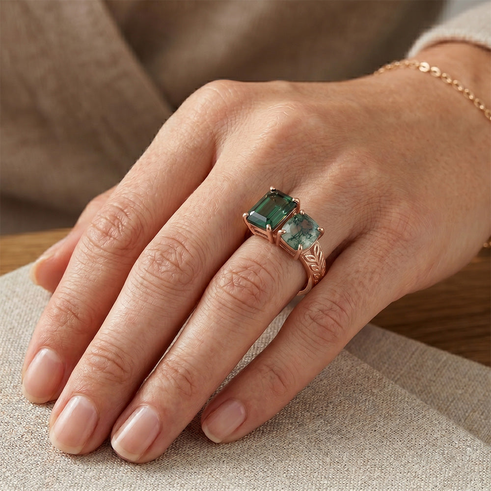 1.50 ct Dendritic Agate Gemstone Ring in 14 Karat Rose Gold