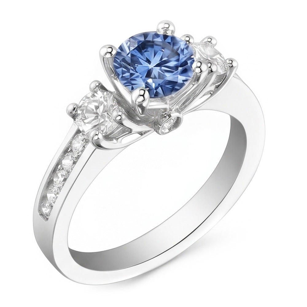 1.51 Ct. White Blue Natural Earth Mined Diamonds 3 Stone Gemstone Ring White Gold