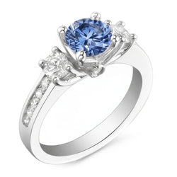1.51 Ct. White Blue Natural Earth Mined Diamonds 3 Stone Gemstone Ring White Gold