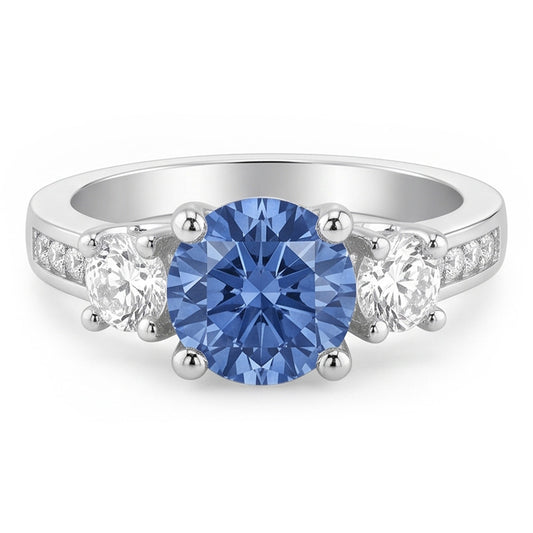 1.51 Ct. White Blue Natural Earth Mined Diamonds 3 Stone Gemstone Ring White Gold