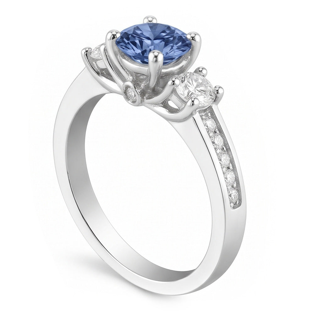 1.51 Ct. White Blue Natural Earth Mined Diamonds 3 Stone Gemstone Ring White Gold
