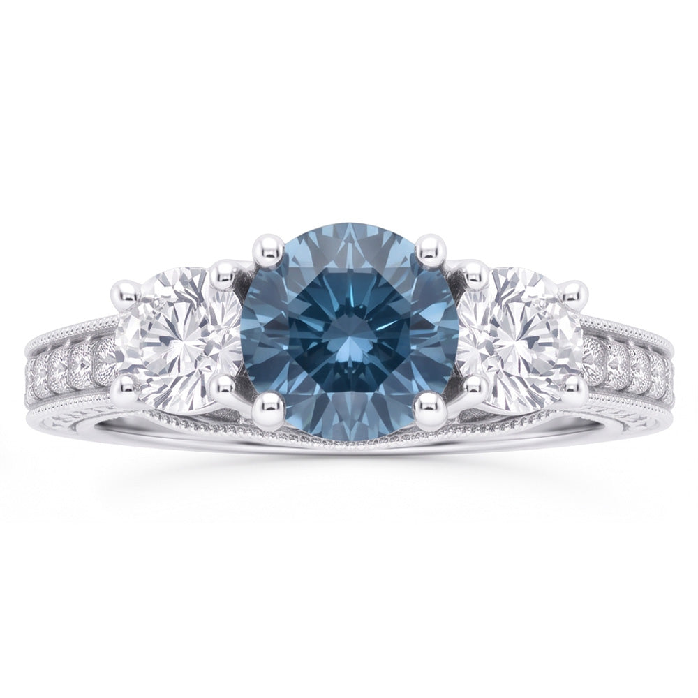 1.60 Carats Blue Natural Earth Mined Diamond Engagement Ring White Gold 14K