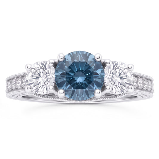 1.60 Carats Blue Natural Earth Mined Diamond Engagement Ring White Gold 14K