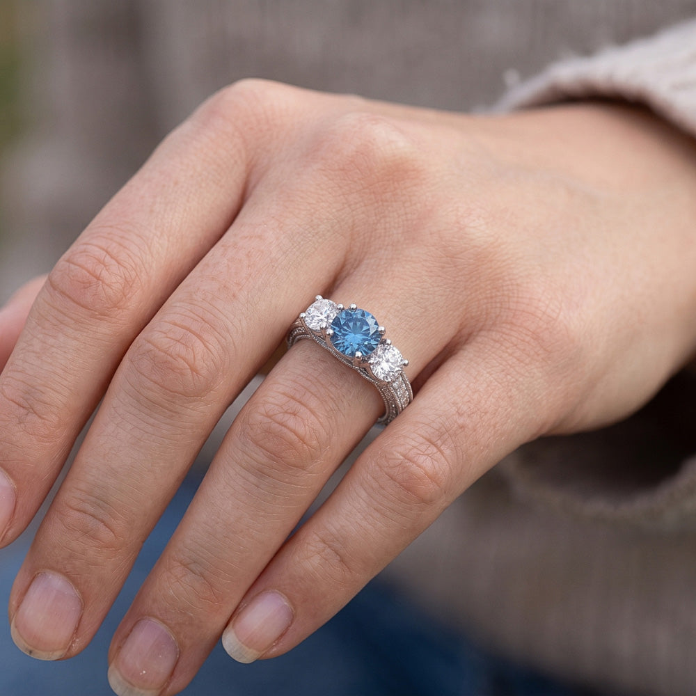 1.60 Carats Blue Natural Earth Mined Diamond Engagement Ring White Gold 14K