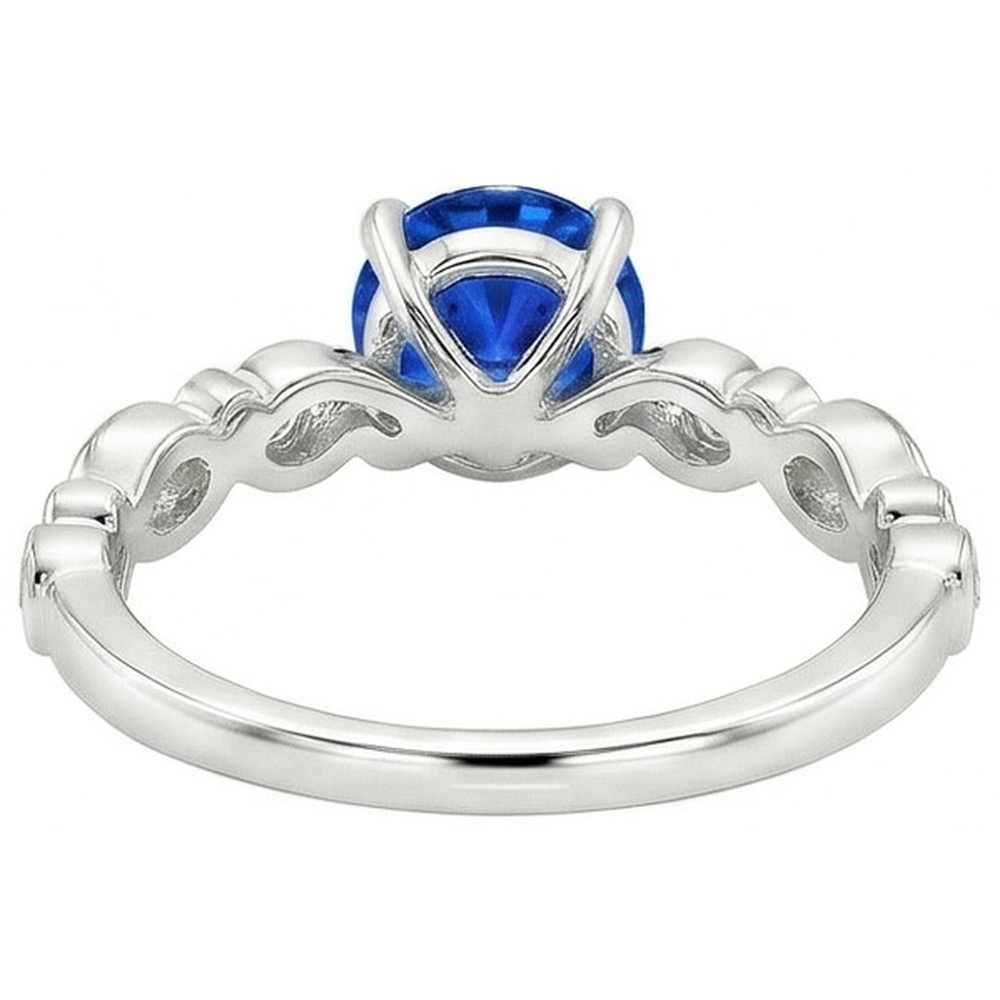 1.60 Ct Blue Round Sapphire And Natural Earth Mined Diamond Ring