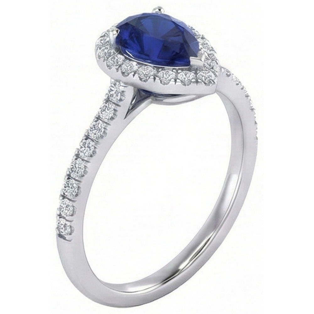 1.60 Ct Pear Cut Sri Lanka Blue Sapphire Natural Earth Mined Diamond Ring