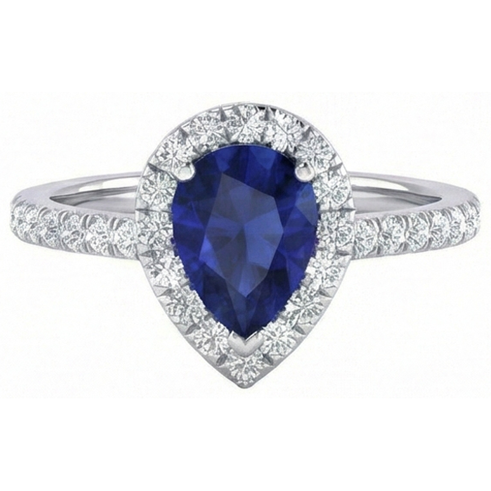 1.60 Ct Pear Cut Sri Lanka Blue Sapphire Natural Earth Mined Diamond Ring