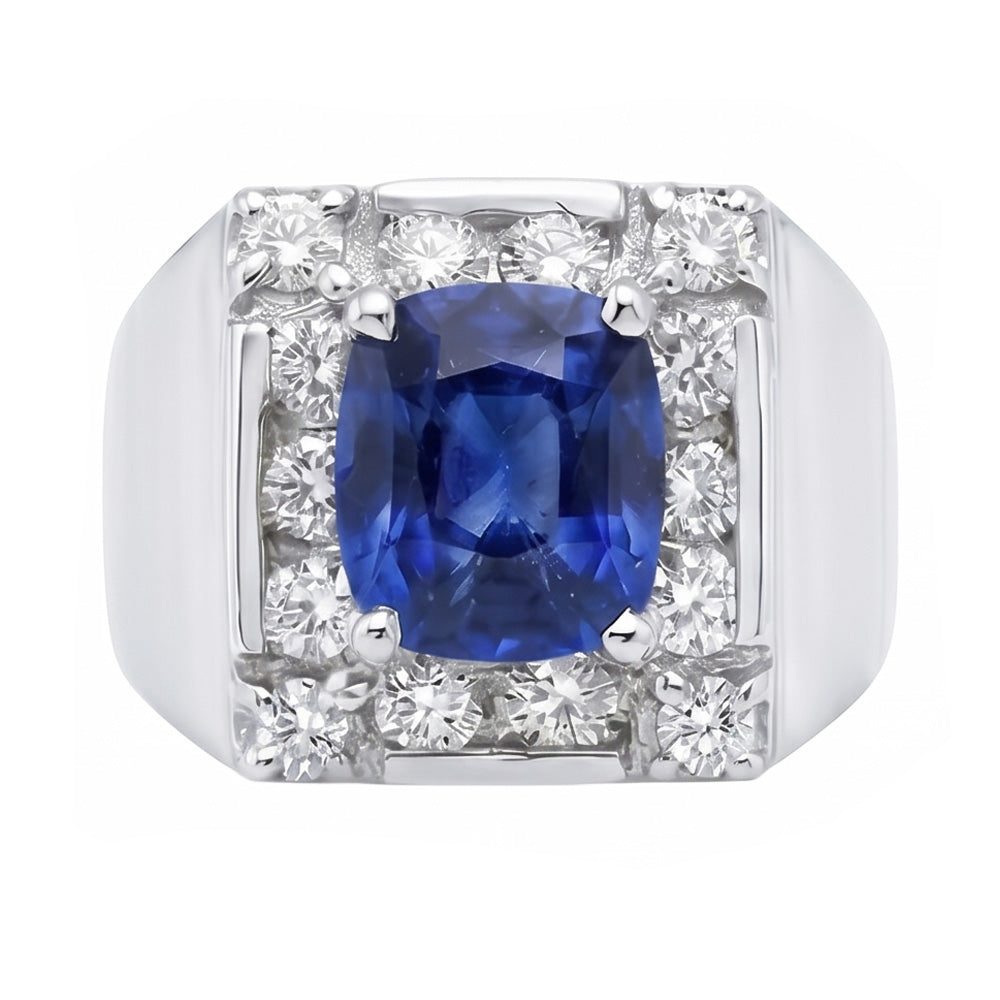 1.60 Ct Sri Lankan Sapphire Natural Earth Mined Diamond Ring 14K White Gold