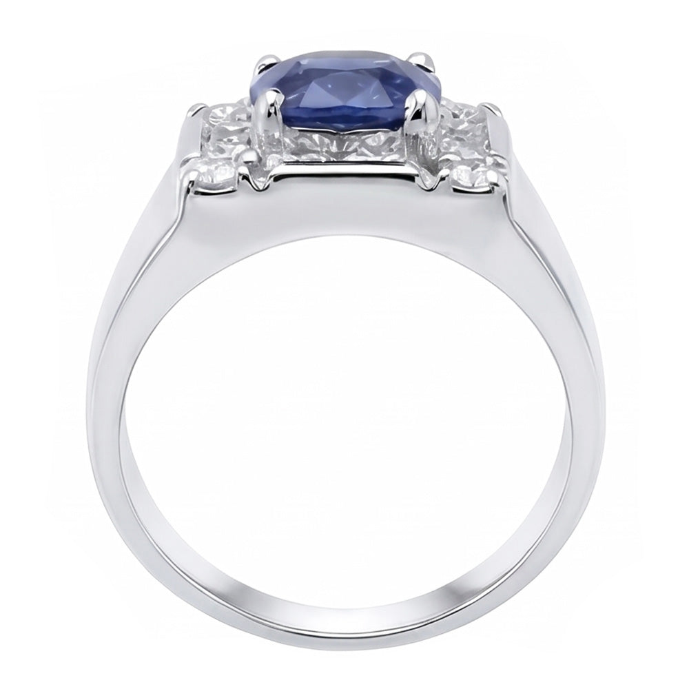 1.60 Ct Sri Lankan Sapphire Natural Earth Mined Diamond Ring 14K White Gold