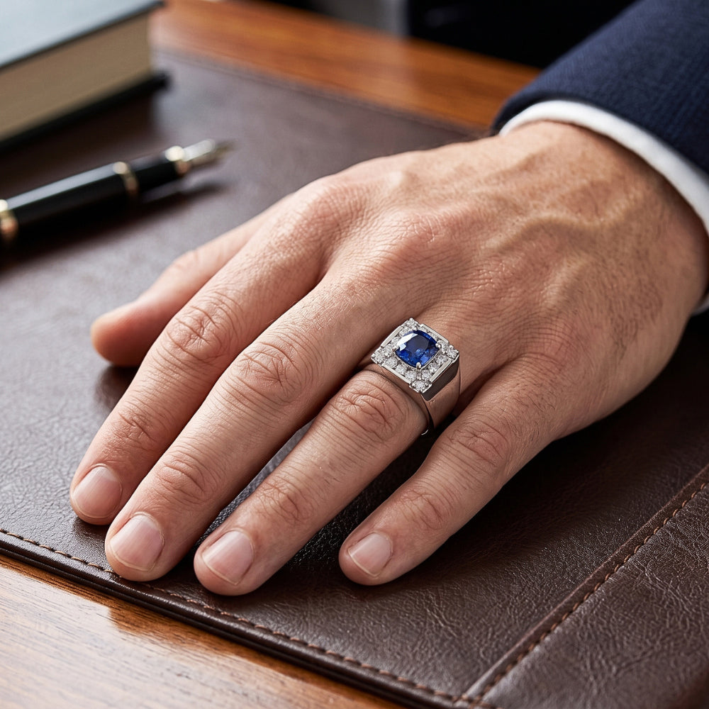 1.60 Ct Sri Lankan Sapphire Natural Earth Mined Diamond Ring 14K White Gold