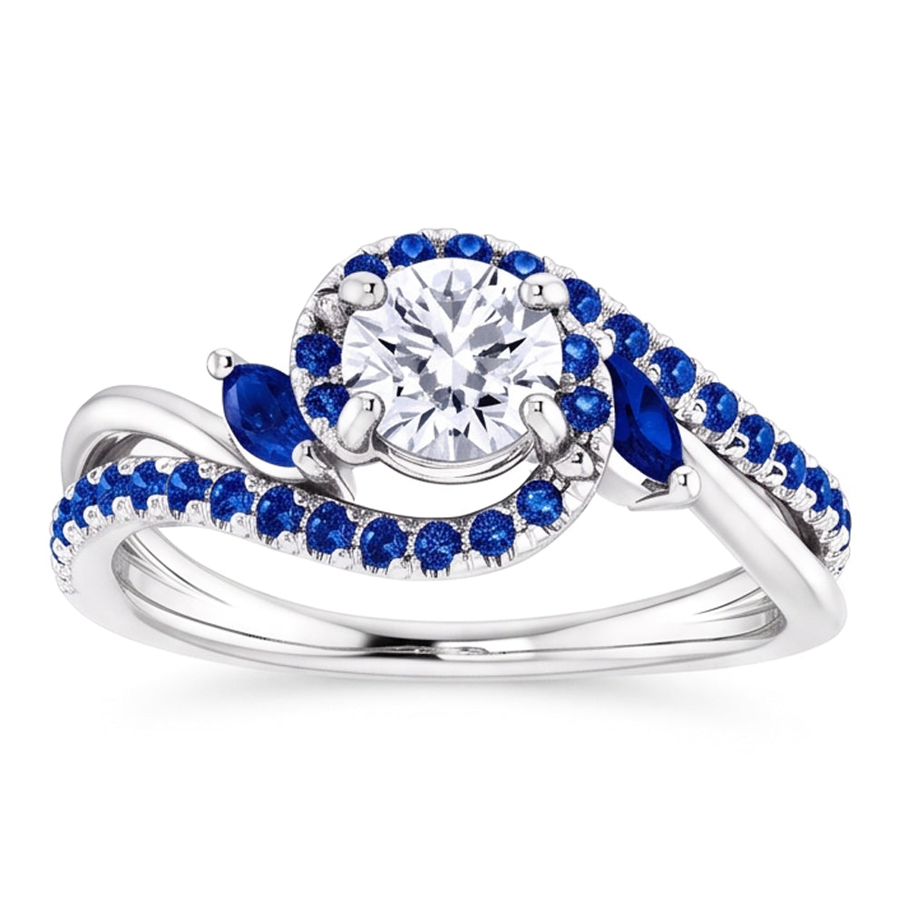 1.65 Carats Blue Sapphire Natural Earth Mined Diamond Ring