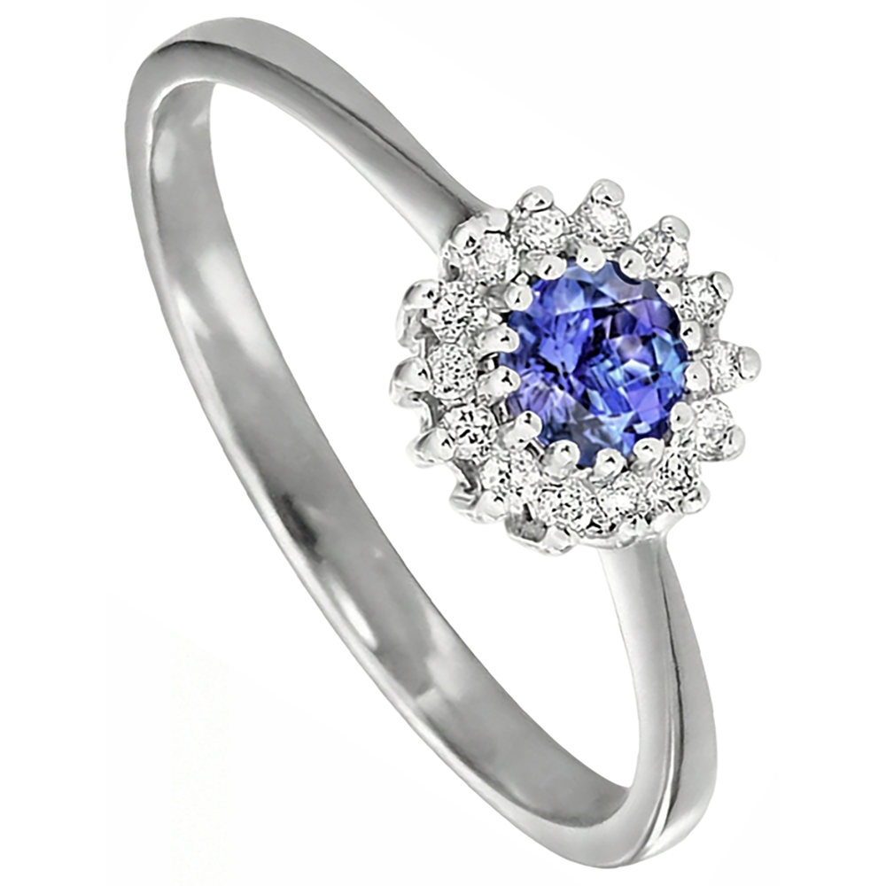 1.65 Ct Tanzanite And Natural Earth Mined Diamond Flower Style Wedding Ring White Gold 14K