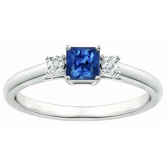 1.65 Ct Three Stone Ceylon Sapphire And Natural Earth Mined DIAMOND ( NOT LAB GROWN )s Ring White Gold 14K