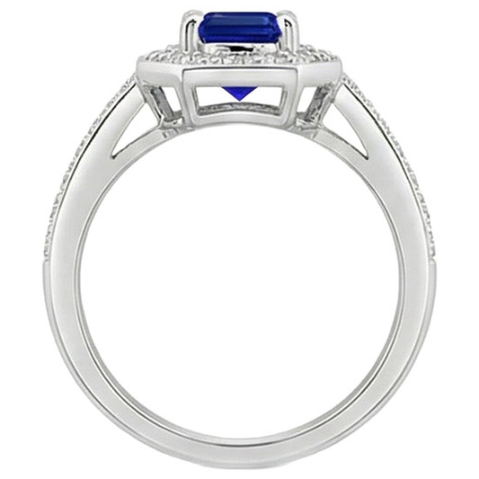 1.70 Carats Emerald Cut Ceylon Sapphire Natural Earth Mined DIAMOND ( NOT LAB GROWN ) Ring White Gold 14K