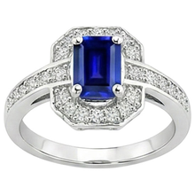 1.70 Carats Emerald Cut Ceylon Sapphire Natural Earth Mined DIAMOND ( NOT LAB GROWN ) Ring White Gold 14K