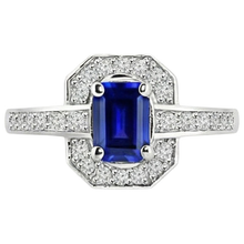 1.70 Carats Emerald Cut Ceylon Sapphire Natural Earth Mined DIAMOND ( NOT LAB GROWN ) Ring White Gold 14K