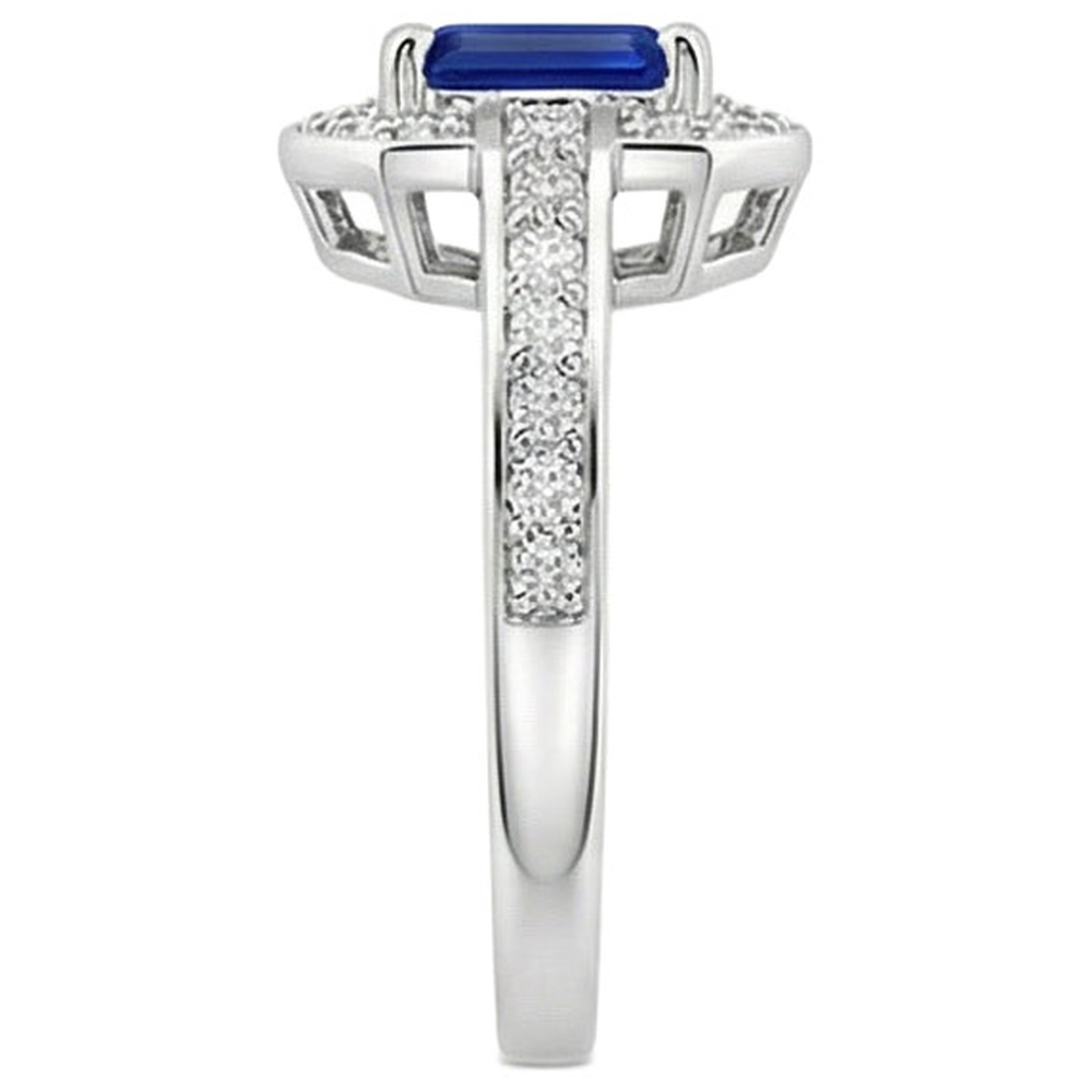 1.70 Carats Emerald Cut Ceylon Sapphire Natural Earth Mined DIAMOND ( NOT LAB GROWN ) Ring White Gold 14K