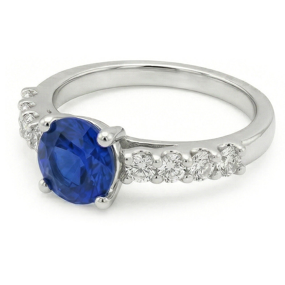 natural round sapphire 1.75ct ring front view