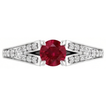 1.75 Carats Split Shank Round Ruby Ring White Gold 14K