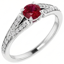 1.75 Carats Split Shank Round Ruby Ring White Gold 14K