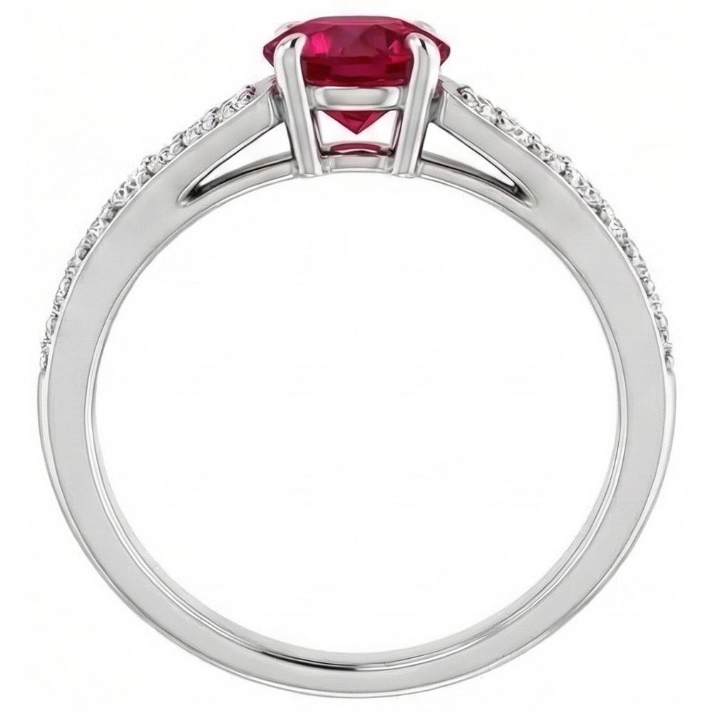 1.75 Carats Split Shank Round Ruby Ring White Gold 14K