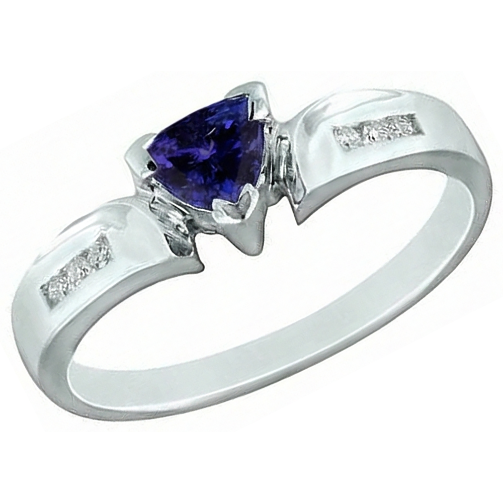 1.75 Carats Trillion AAA Tanzanite Natural Earth Mined DIAMOND ( NOT LAB GROWN )s Fancy Ring White Gold 14K