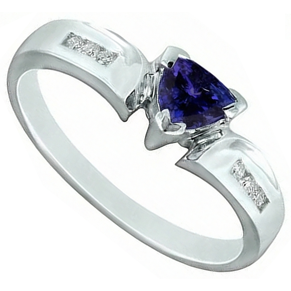 1.75 Carats Trillion AAA Tanzanite Natural Earth Mined DIAMOND ( NOT LAB GROWN )s Fancy Ring White Gold 14K