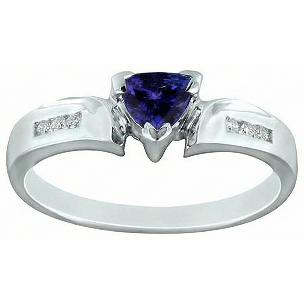 1.75 Carats Trillion AAA Tanzanite Natural Earth Mined DIAMOND ( NOT LAB GROWN )s Fancy Ring White Gold 14K