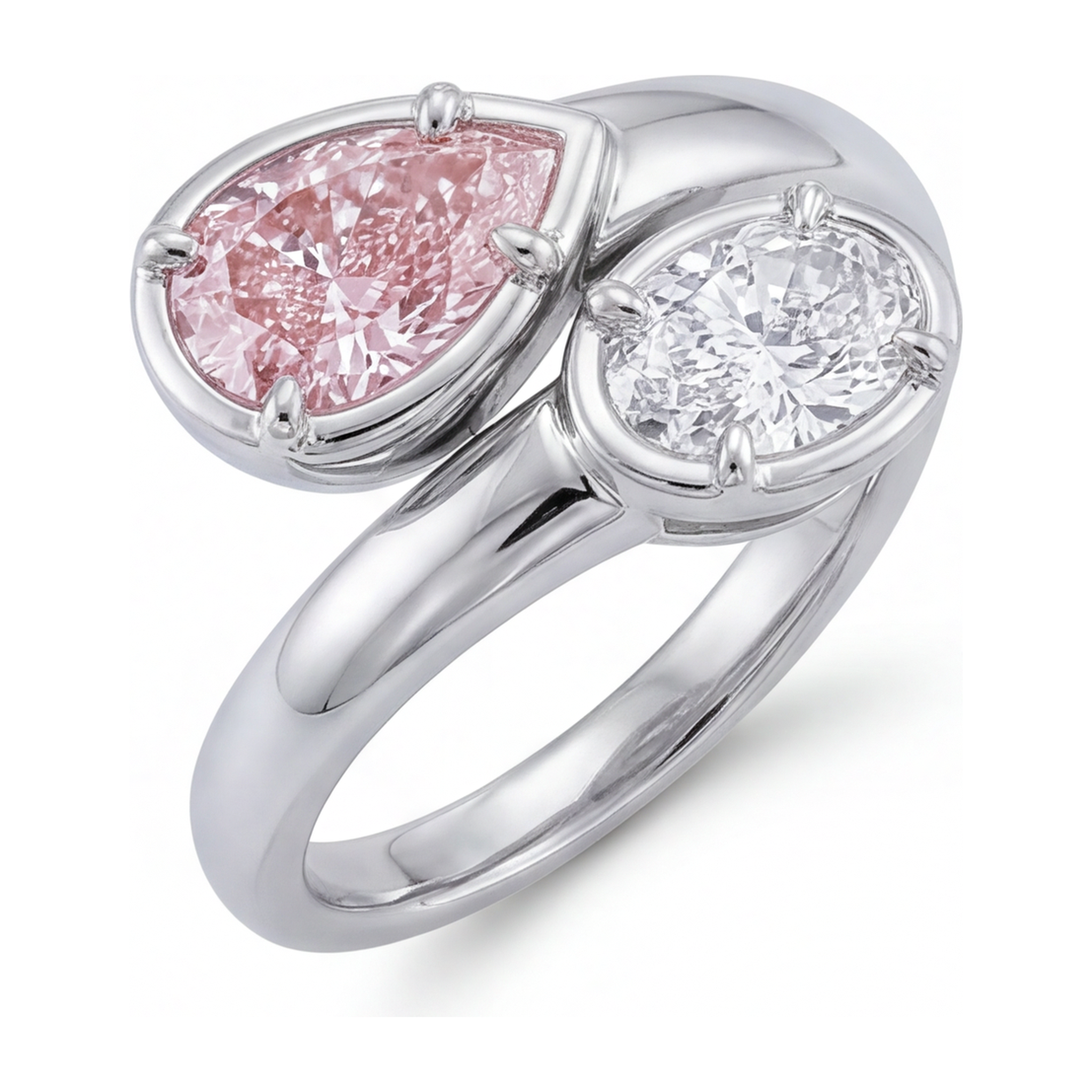 Lab Grown Pink Diamond 1.75 Carat Oval Bypass Ring 14K White Gold