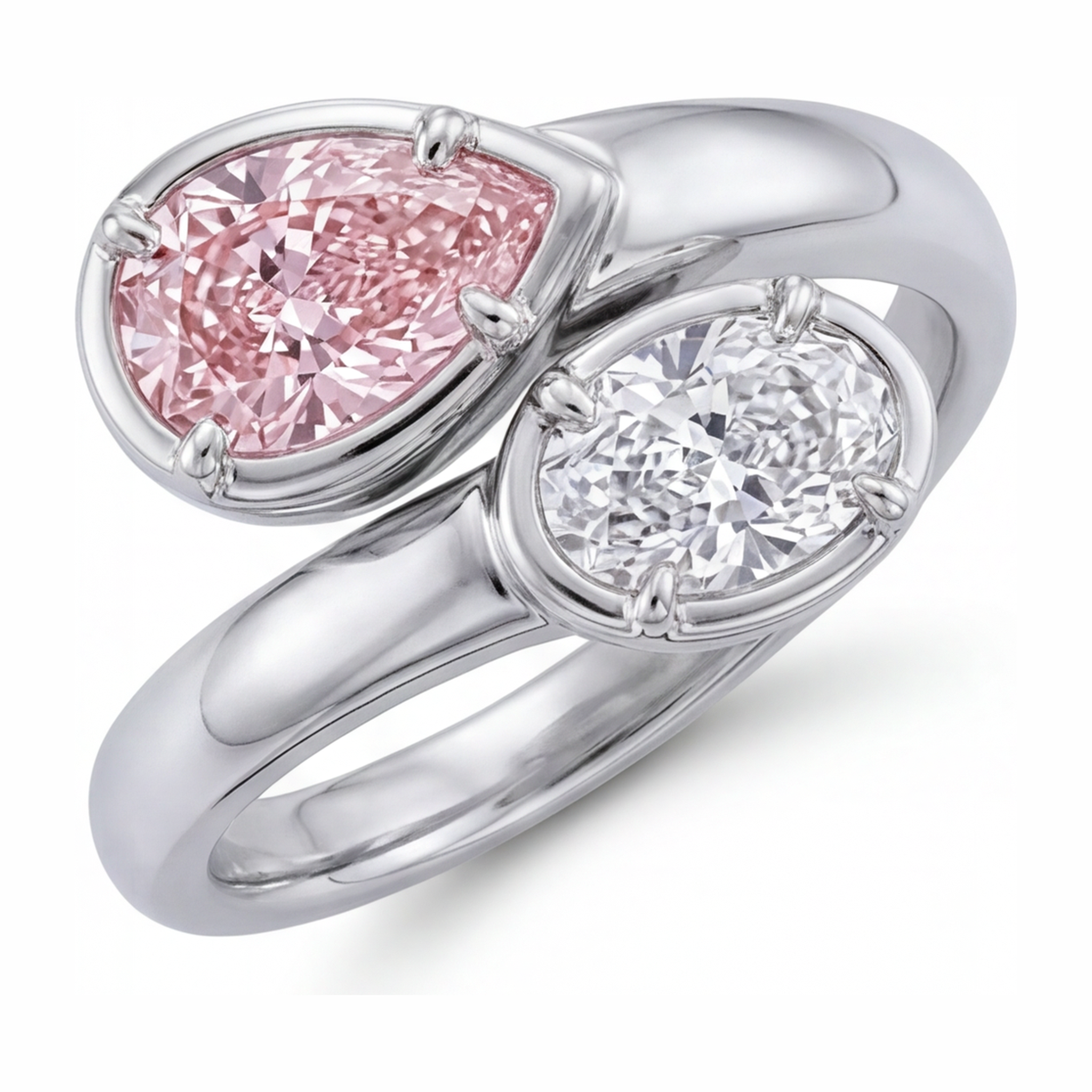 Lab Grown Pink Diamond 1.75 Carat Oval Bypass Ring 14K White Gold