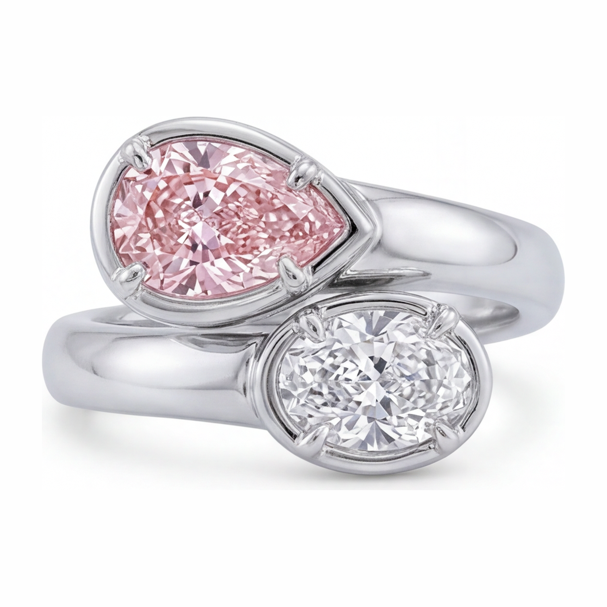 Lab Grown Pink Diamond 1.75 Carat Oval Bypass Ring 14K White Gold