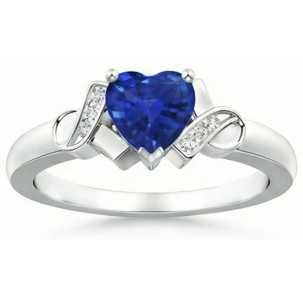 1.80 Carats Heart Sapphire And Natural Earth Mined Diamonds Wedding Ring White Gold 14K