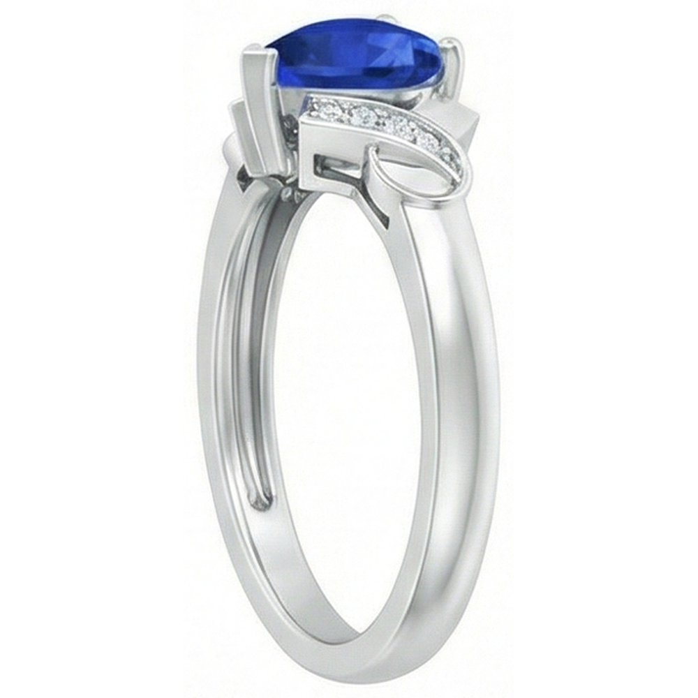 1.80 Carats Heart Sapphire And Natural Earth Mined Diamonds Wedding Ring White Gold 14K